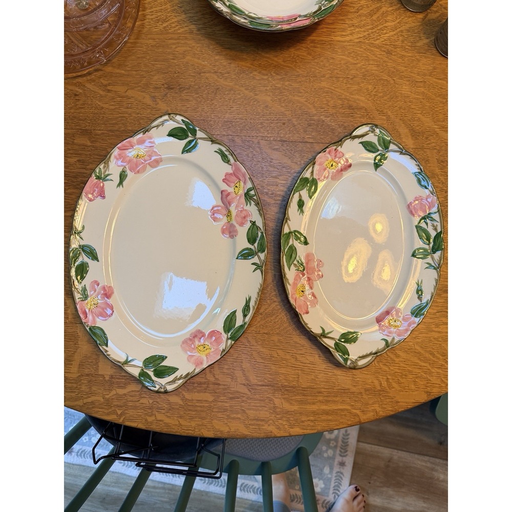 Pair Vtg Franciscan Desert Rose 12.5" & 14" Serving Platters Excellent